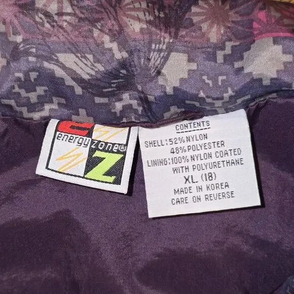 Vintage 80s 90s Energy Zone Windbreaker Jacket Purple Silver Floral Geometric XL - Picture 4 of 6